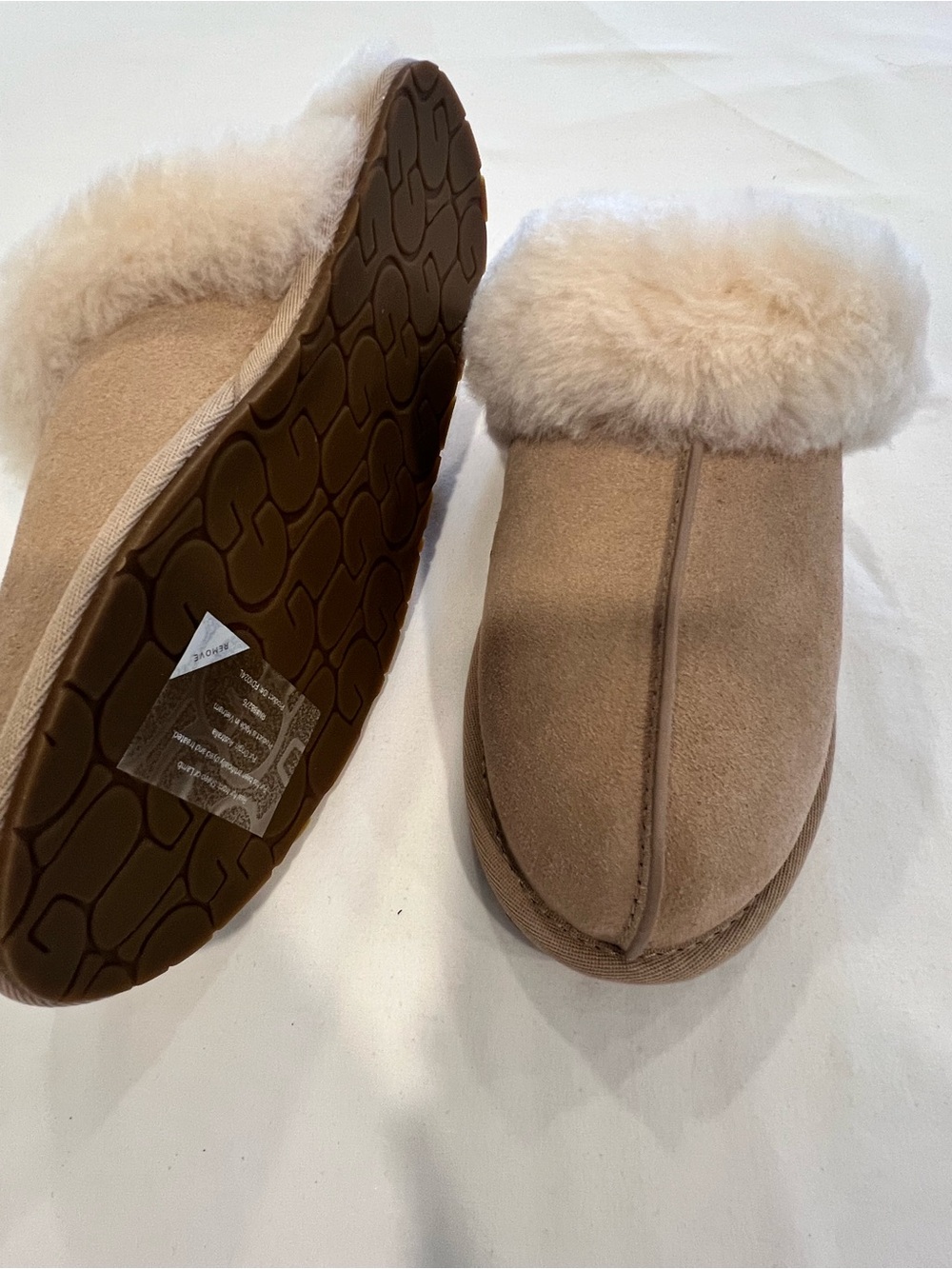 UGG Chestnut Suede Shearling Cuff Slide Slippers
